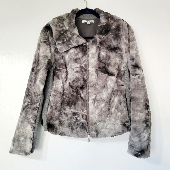 CAbi Gray Faux Fur Evening Bomber Jacket Size M - Picture 2 of 11